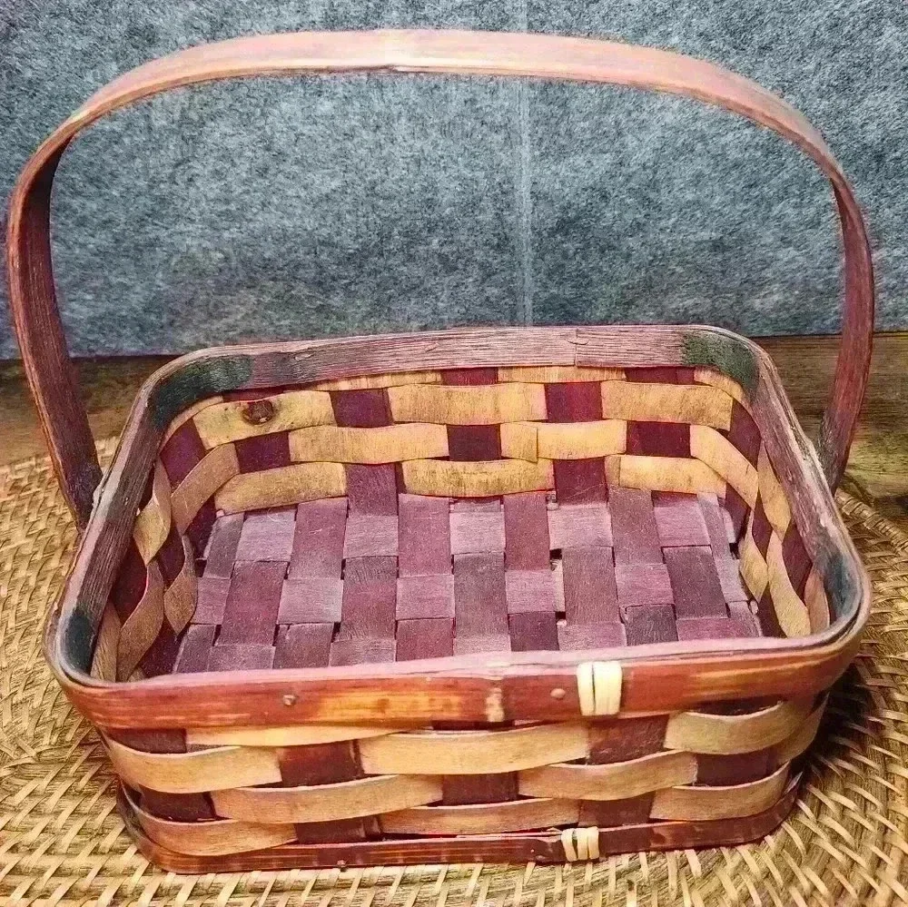 Charleston South Carolina basket Red Burgundy & Wood Tone Primitive 9 X 6.5 X 4